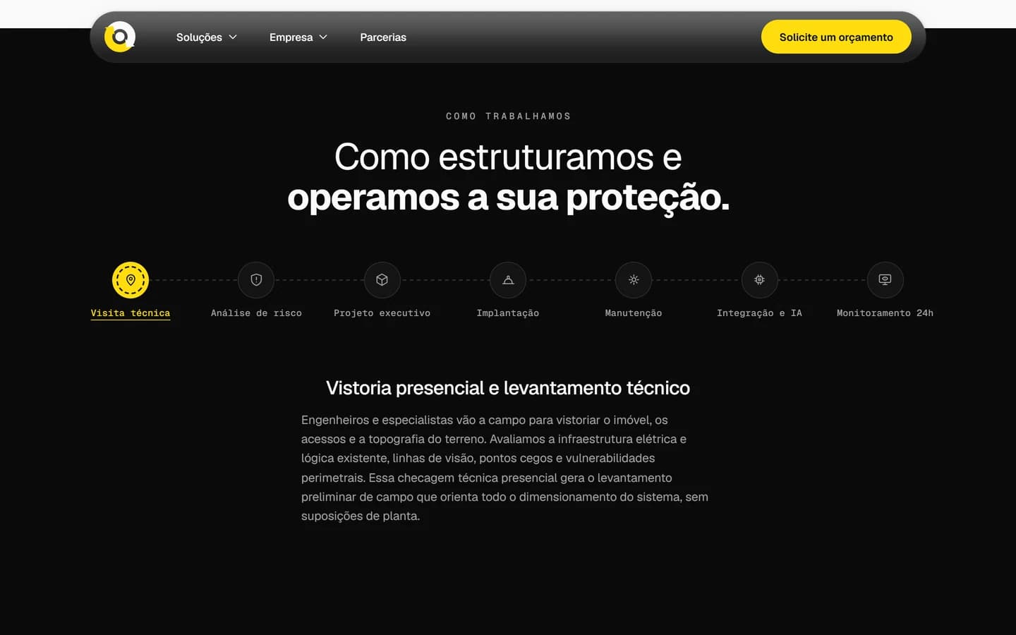 Seção operacional da Route Security detalhando as etapas do serviço e rigor de monitoramento.