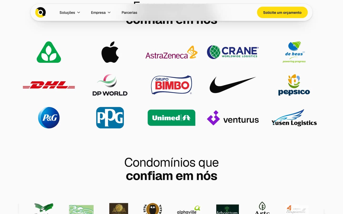 Seção de clientes e ecossistema de infraestrutura de monitoramento patrimonial.